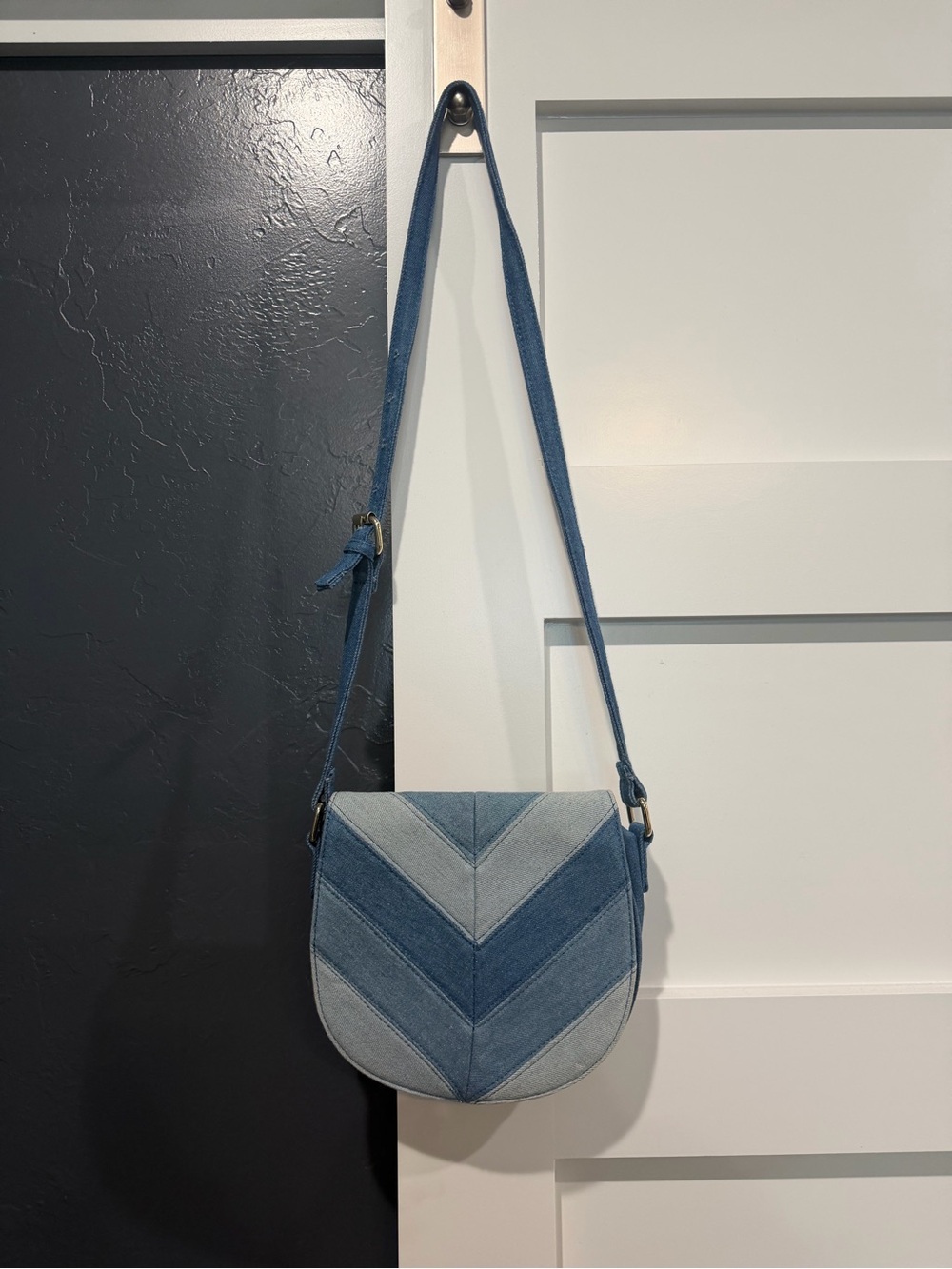 Denim Chevron Crossbody Bag - Blue Denim